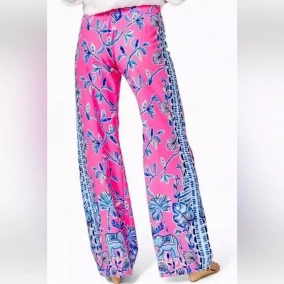 Lilly Pulitzer Bal Harbour Palazzo Pant Pink Isle Slathouse Jungle Medium Resort - Picture 2 of 12